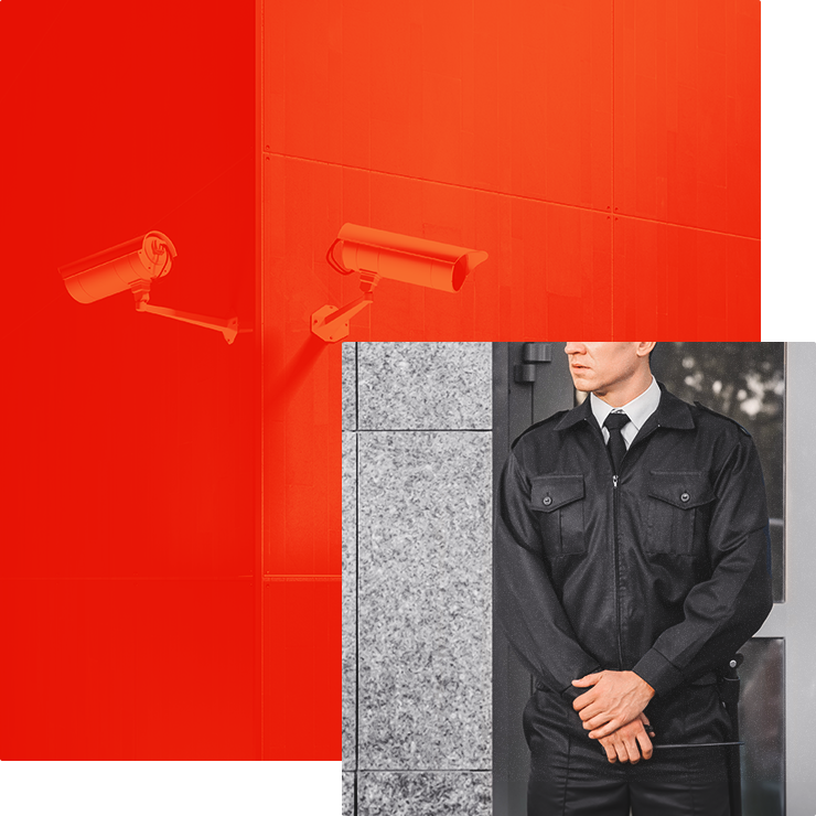 Security guard and Security Cameras collage